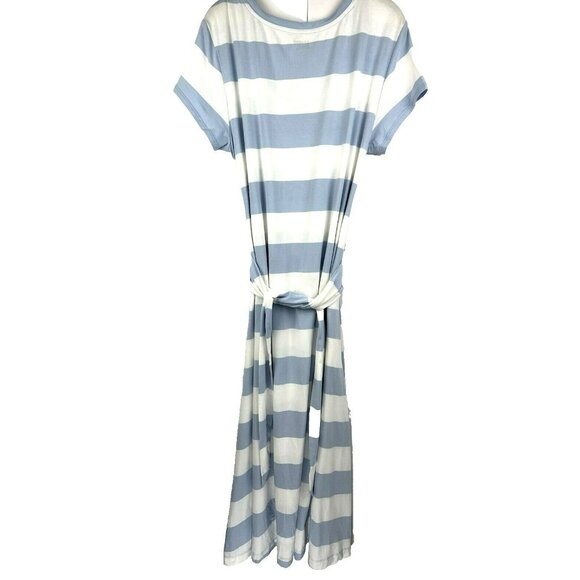 Lands End Women's‎ Maxi Dress M Blue White Stripe Wrap Belt Soft Stretch Beach - Picture 4 of 9